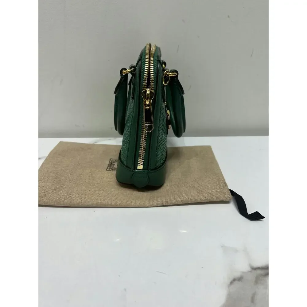 Gucci 640716 Green Woven Leather Mini Boston Bag with Gold Hardware - Picture 5 of 7